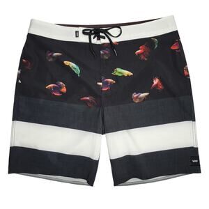 VANS Men's Board Shorts Beta Fish Black White Striped | Waist 34 | *Like New*